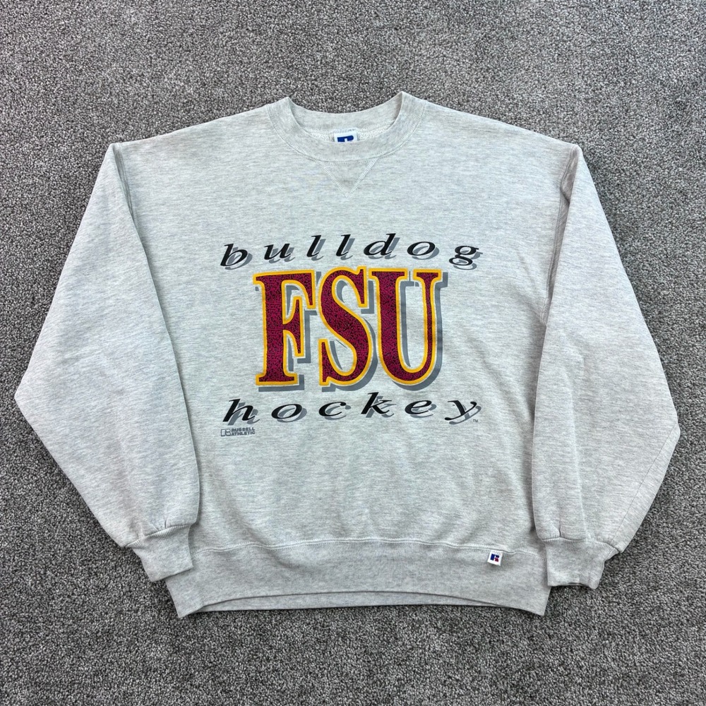 Vintage Florida State Bulldogs Hockey Sweatshirt Men's L Gray Russell Athletic